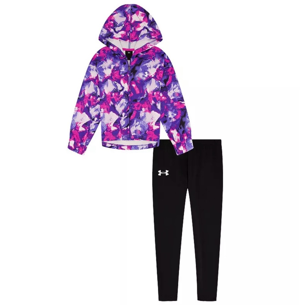 NEW Little Girl Under Armour Zip Up Hoodie &‎ Black Leggings Set, Size 4